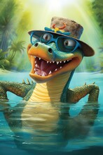 A Cheerful Cartoon Alligator