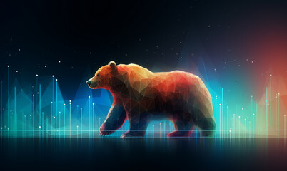 Poster - Bear shape by lines and dots polygon over the futuristic Stock market lighting. Trading and finance investment concept