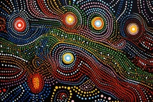 Australia Culture Art With River And Tortoise, Sea Life. Aboriginal Style Painting. Generative Ai.