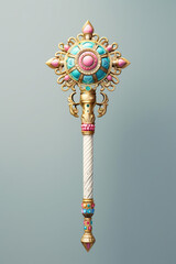 Fototapete - A pastel-colored geometric king's scepter adorned with intricate geometric motifs and gentle hues, symbolizing authority and power.  Generative AI technology.