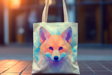 Aufkleber - A pastel-colored geometric-inspired fox tote bag with angular shapes and pastel gradients, showcasing your love for animals and contemporary design. Generative AI technology.