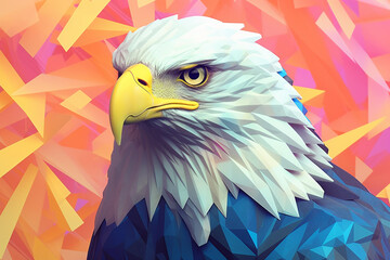 Poster - A pastel-colored geometric-themed eagle illustration with angular shapes and delicate pastel shades, Generative AI technology.