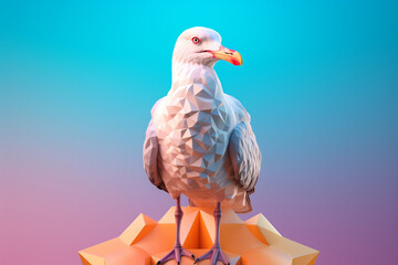Aufkleber - A pastel-colored geometric-themed Seagull illustration with angular shapes and delicate pastel shades, capturing the wisdom and grace of this majestic bird. Generative AI technology.