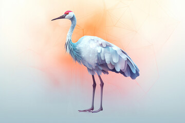 Aufkleber - A pastel-colored geometric-themed Crane illustration with angular shapes and delicate pastel shades, capturing the wisdom and grace of this majestic bird. Generative AI technology.