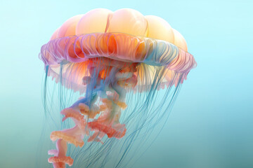 Aufkleber - A pastel-colored geometric-style Jellyfish artwork with intricate geometric shapes and soft pastel hues, showcasing the beauty of nature in a modern design. Generative AI technology.