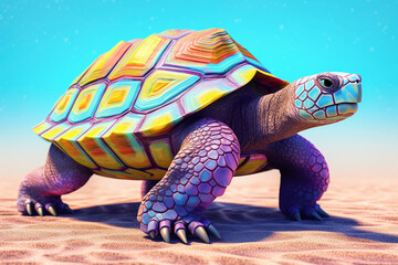Fototapete - A pastel-colored geometric-style Turtle artwork with intricate geometric shapes and soft pastel hues, showcasing the beauty of nature in a modern design. Generative AI technology.
