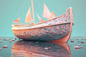 Aufkleber - A pastel-colored geometric-style Boat artwork with intricate geometric shapes and soft pastel hues, showcasing the beauty of nature in a modern design.  Generative AI technology.
