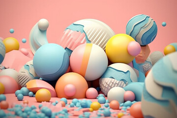 Leinwandbilder - A pastel-colored geometric-style Got artwork with intricate geometric shapes and soft pastel hues, showcasing the beauty of nature in a modern design. Generative AI technology.