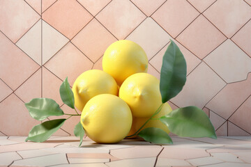 Wall Mural - A pastel-colored geometric-style Lemon artwork with intricate geometric shapes and soft pastel hues, showcasing the beauty of nature in a modern design. Generative AI technology.