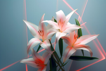 Aufkleber - A pastel-colored geometric-style Lilys artwork with intricate geometric shapes and soft pastel hues, showcasing the beauty of nature in a modern design. Generative AI technology.