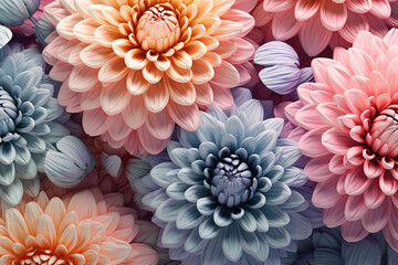 Aufkleber - A pastel-colored geometric-style Chrysanthemums artwork with intricate geometric shapes and soft pastel hues, showcasing the beauty of nature in a modern design. Generative AI technology.