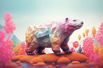 Leinwandbilder - A pastel-colored geometric-style Mole artwork with intricate geometric shapes and soft pastel hues, showcasing the beauty of nature in a modern design. Generative AI technology.