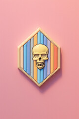 Leinwandbilder - A pastel-colored geometric-themed skeleton enamel pin with angular shapes and delicate pastel shades, serving as a stylish and unique accessory or collectible item.  Generative AI technology.