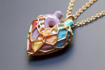 Wall Mural - A pastel-colored geometric-inspired anatomical heart pendant necklace with geometric details and pastel gemstones, symbolizing love and vitality in a modern and stylish way.  Generative AI technology.