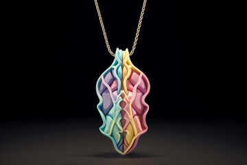 Leinwandbilder - A anatomical model pendant necklace with geometric details and pastel gemstones, combining style and anatomical appreciation in a modern design. Generative AI technology.