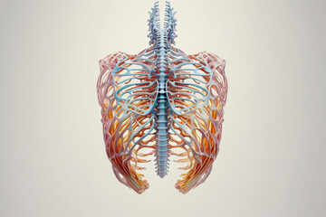 Aufkleber - An human ribcage in a geometric design is depicted, featuring angular shapes and pastel gradients, providing a modern and artistic representation of the skeletal structure.  Generative AI technology.
