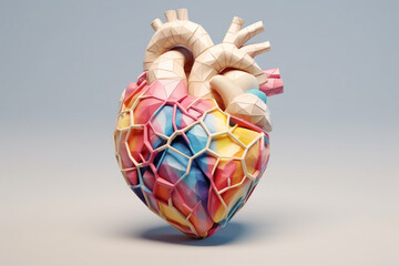 Leinwandbilder - An anatomical model of the human heart in a geometric design, with intersecting shapes and soft pastel shades, combining the beauty of the heart with contemporary artistry. Generative AI technology.