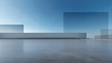 Fototapeta Do przedpokoju - 3d render of abstract futuristic glass architecture with empty concrete floor.