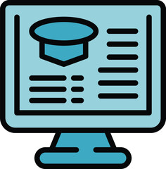 Poster - Online graduation icon outline vector. School lesson. Private teaching color flat