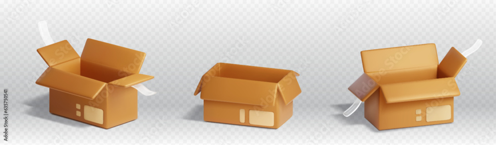 3d open delivery cardboard parcel box vector icon. Isolated carton ...