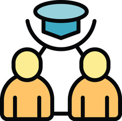 Poster - Graduation icon outline vector. Online learn. School lesson color flat