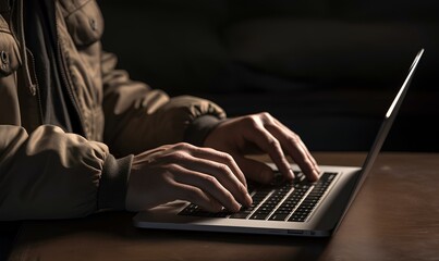 Hands typing on a laptop keyboard, close-up.