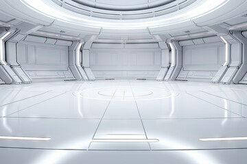Wall Mural - technology abstract white modern hi-tech display background, empty space scene, spaceship, dark nigh