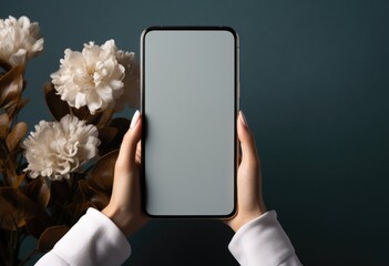 Wall Mural - A person holding a phone with a blank screen.