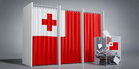 Tonga - voting booths with country flag and ballot box - 3D illustration