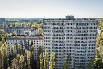 Sticker - 16-story residential building in Pripyat ghost city in Chernobyl Exclusion Zone, Ukraine