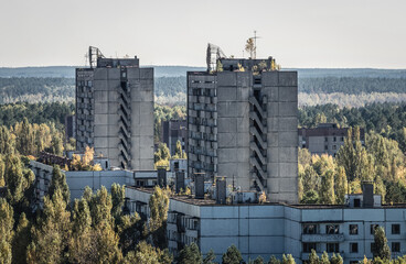 Poster - Aerial view from 16-story residential building in Pripyat ghost city in Chernobyl Exclusion Zone, Ukraine