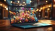 © PandaStockArt - A laptop with digital marketing icons and symbols. AI generated