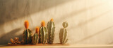 Fototapeta Kuchnia - Cactus, succulent plant against an empty concrete wall with copy space. Interior, exterior mockup. minimal style. Vacation concept. Overlay shadow effect. Generative ai.