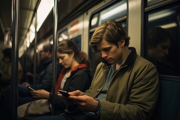 Poster - People ride subway and read books from their smartphones