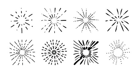 Wall Mural - set of cute starburst doodle element vector. hand drawn doodle style collection of different starbur