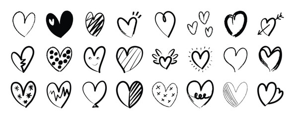 Wall Mural - Set of heart doodle element vector. Hand drawn doodle style collection of different heart, love symbol. Illustration design for print, cartoon, card, decoration, sticker, icon, valentine day.