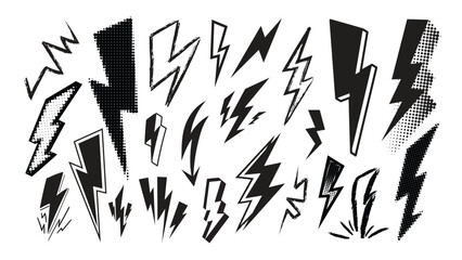 Wall Mural - Set of thunderbolt doodle element vector. Hand drawn doodle style collection of different electric lightning bolt symbol. Illustration design for print, cartoon, card, decoration, sticker, icon.