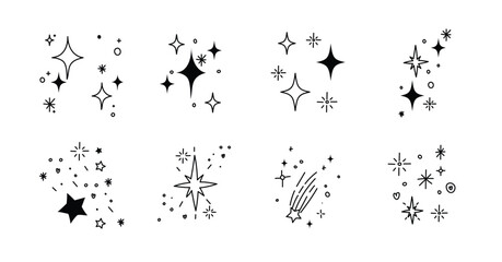 Wall Mural - set of cute sparkle doodle element vector. hand drawn doodle style collection of different sparkle, 