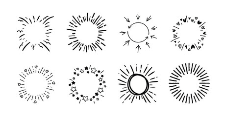 Wall Mural - set of cute starburst doodle element vector. hand drawn doodle style collection of different starbur