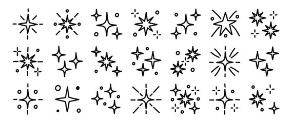 Wall Mural - set of cute sparkle doodle element vector. hand drawn doodle style collection of different sparkle, 