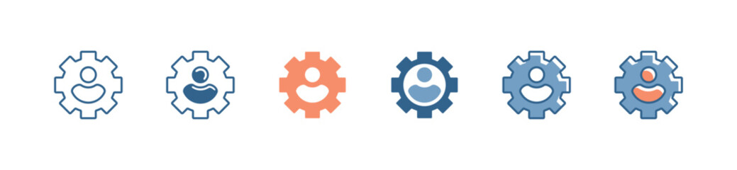 Poster - Organization resource management gear icon set vector teamwork structure employee development control symbol illustration cogwheel business element design