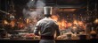 © Hero Design - Back view of chef cooking in the kitchen background. Generative AI technology.