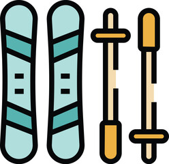 Sticker - Ski equipment icon outline vector. Seller sport. Store shop color flat