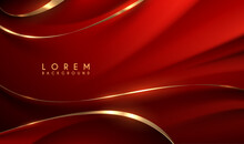 Abstract Red Waved Background With Golden Elements