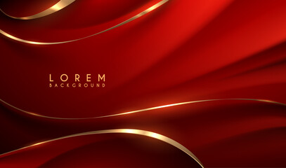 Poster - abstract red waved background with golden elements