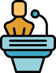 Sticker - Speaker staff training icon outline vector. Seminar meeting. Online education color flat