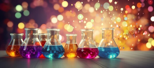 glass flasks with colored substance. technology science research concept. generative ai technology.