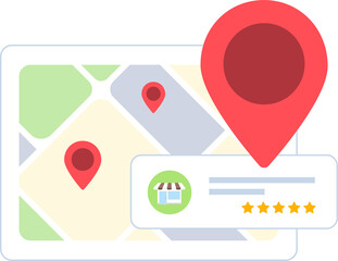 Poster - Local search concept. Map with red pin depicts convenience of finding local businesses