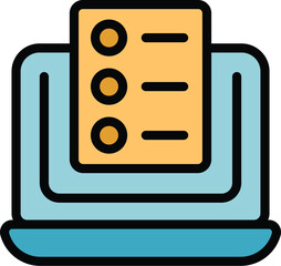 Poster - Laptop staff icon outline vector. Training office. Seminar meeting color flat
