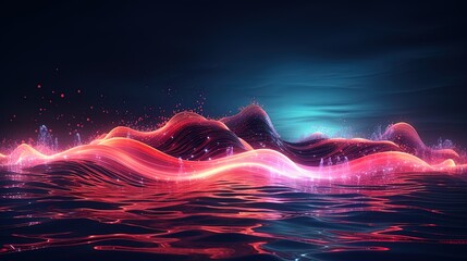 Wall Mural - neon wave, dark abstract background. ai generation